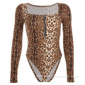 Long Sleeve Leopard Digital Printing Zipper Swimwear